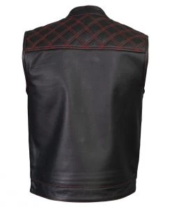 Xelement ‘Gold Series’ XS13002 Men's'Stars And Stripes’ Black Leather MC Vest With USA Flag Liner
