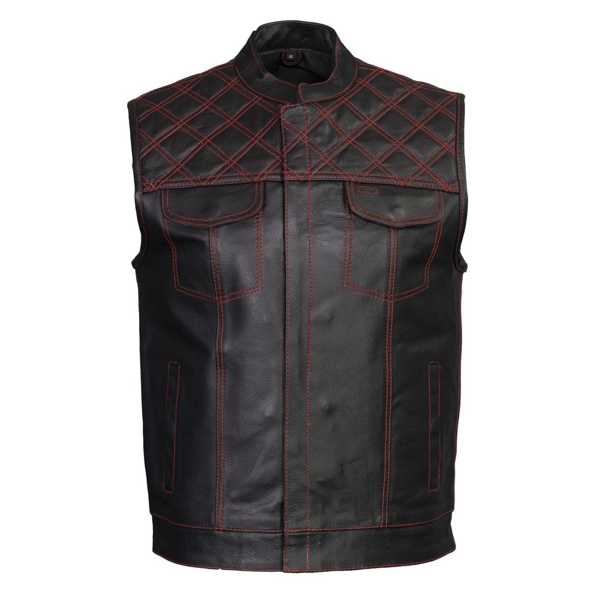 Xelement ‘Gold Series’ XS13002 Men's 'Stars And Stripes’ Black Leather MC Vest With USA Flag Liner