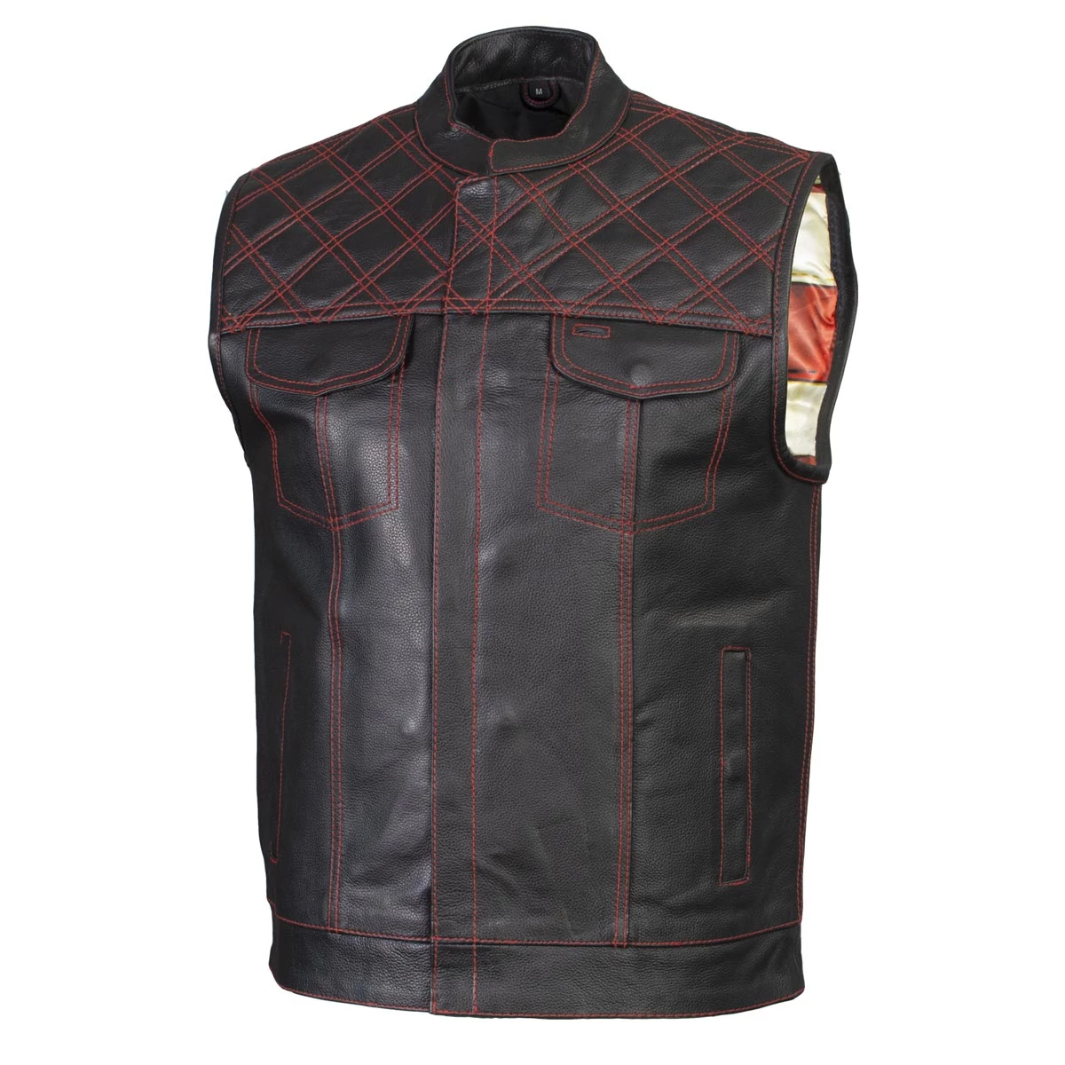 Xelement ‘Gold Series’ XS13002 Men's 'Stars And Stripes’ Black Leather MC Vest With USA Flag Liner