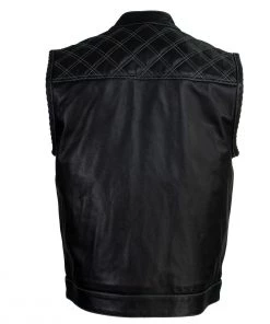 Motorcycle Vests Xelement XS13003 Men's'Stars And Stripes’ Black Leather MC Vest With USA Flag Liner