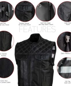 Motorcycle Vests Xelement XS13003 Men's'Stars And Stripes’ Black Leather MC Vest With USA Flag Liner