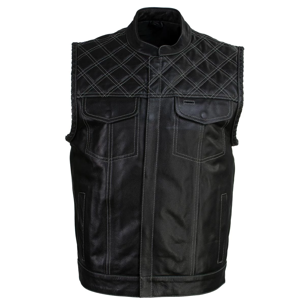 Motorcycle Vests Xelement XS13003 Men's 'Stars And Stripes’ Black Leather MC Vest With USA Flag Liner