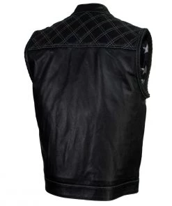 Motorcycle Vests Xelement XS13003 Men's'Stars And Stripes’ Black Leather MC Vest With USA Flag Liner