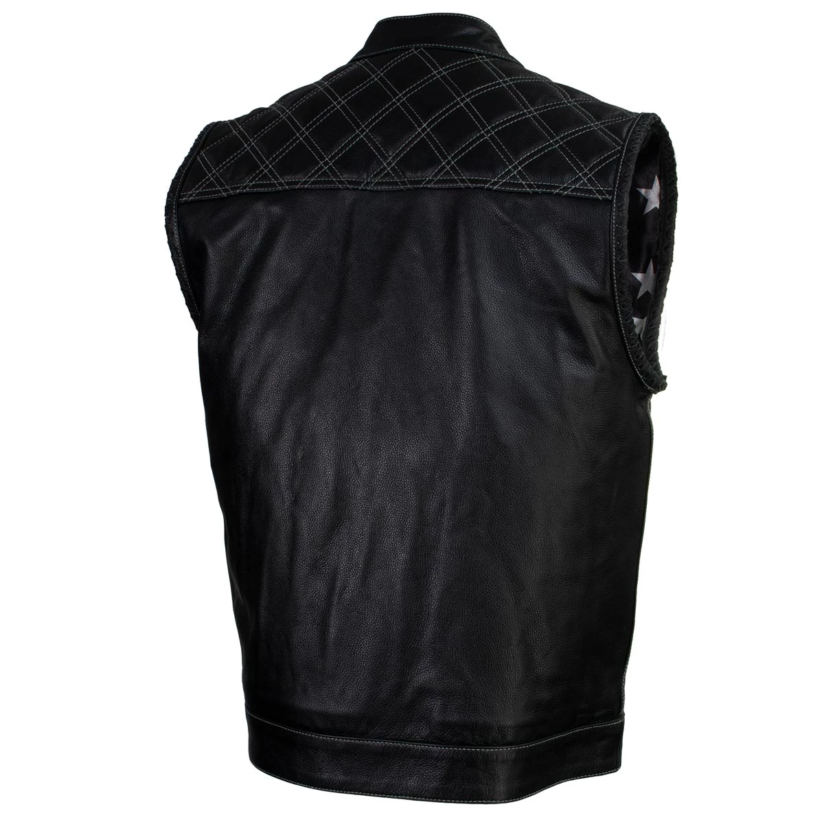 Motorcycle Vests Xelement XS13003 Men's 'Stars And Stripes’ Black Leather MC Vest With USA Flag Liner