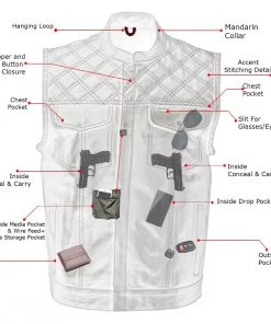 Motorcycle Vests Xelement XS13003 Men's'Stars And Stripes’ Black Leather MC Vest With USA Flag Liner