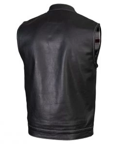 Xelement ‘Gold Series’ XS13004 Men's'Dagger’ Black Leather MC Vest With Flannel Liner