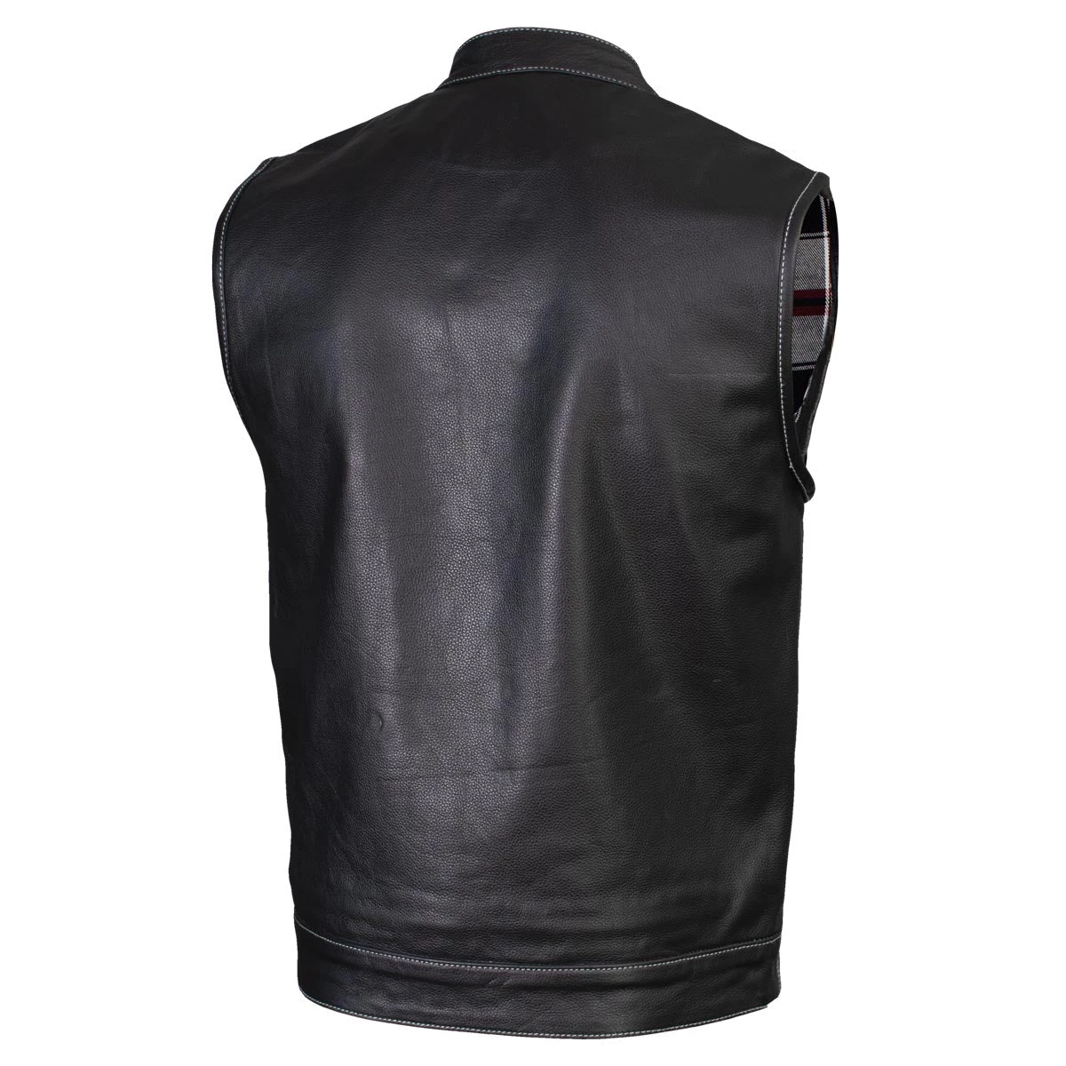 Xelement ‘Gold Series’ XS13004 Men's 'Dagger’ Black Leather MC Vest With Flannel Liner