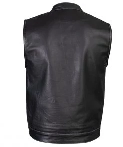 Xelement ‘Gold Series’ XS13004 Men's'Dagger’ Black Leather MC Vest With Flannel Liner