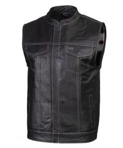 Xelement ‘Gold Series’ XS13004 Men's'Dagger’ Black Leather MC Vest With Flannel Liner