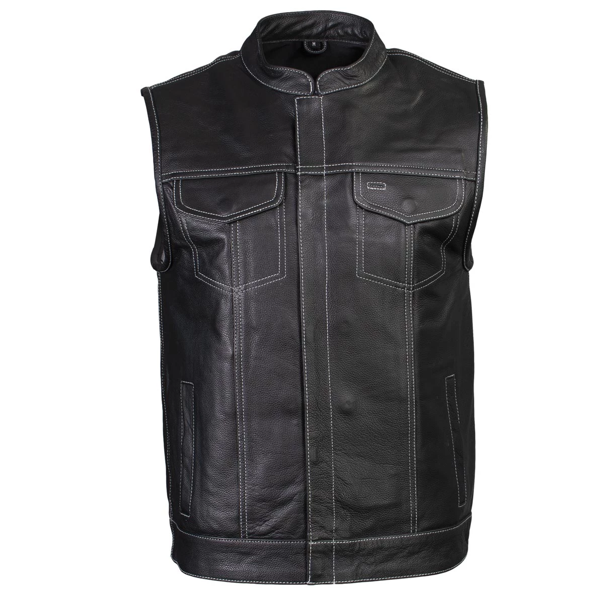 Xelement ‘Gold Series’ XS13004 Men's 'Dagger’ Black Leather MC Vest With Flannel Liner