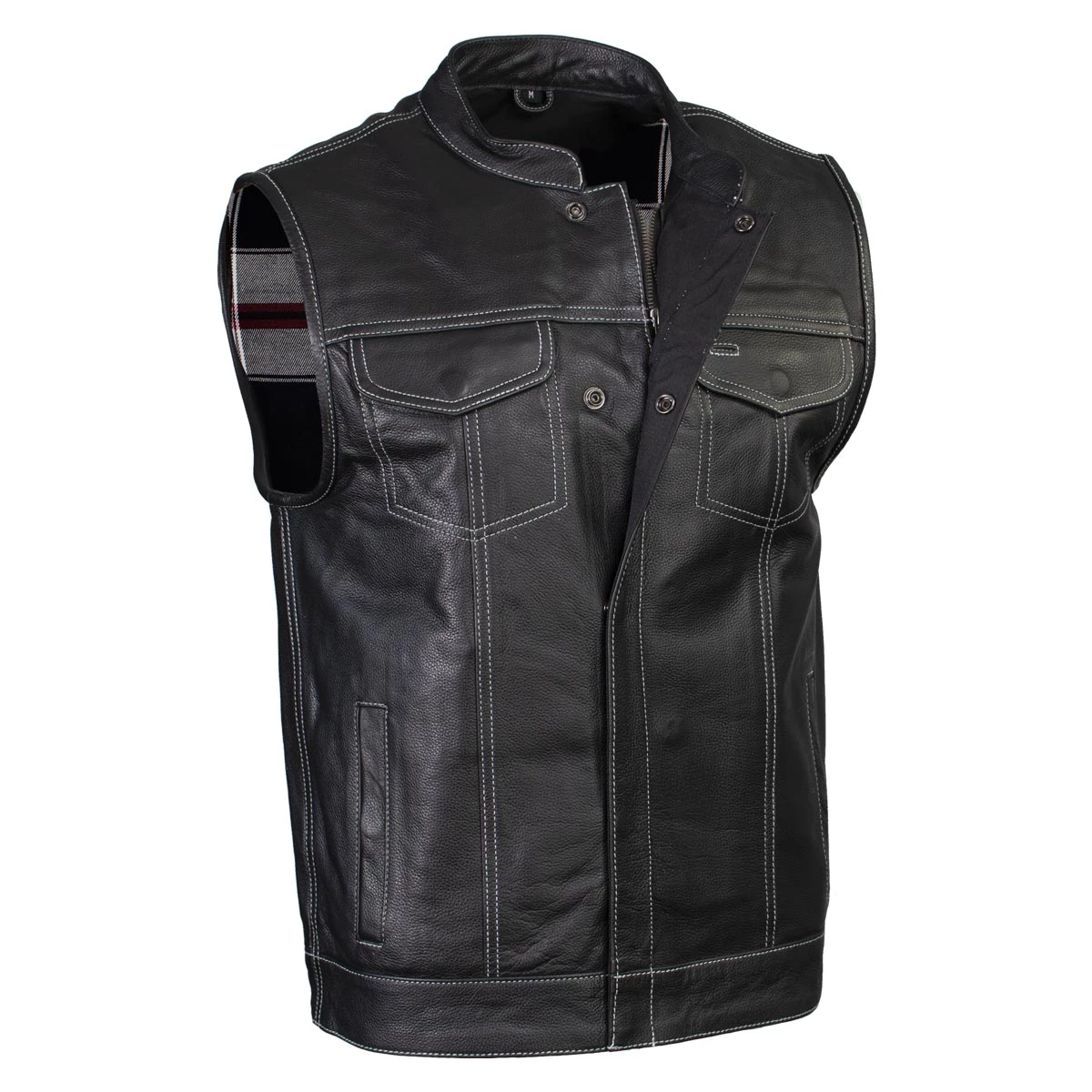 Xelement ‘Gold Series’ XS13004 Men's 'Dagger’ Black Leather MC Vest With Flannel Liner