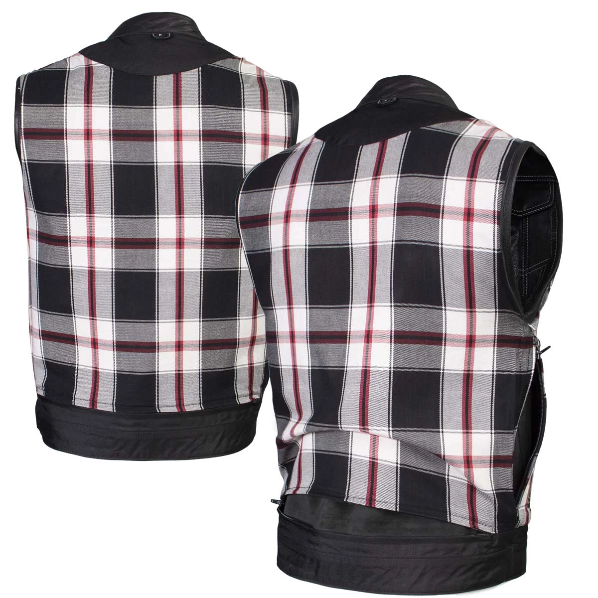 Xelement ‘Gold Series’ XS13004 Men's 'Dagger’ Black Leather MC Vest With Flannel Liner