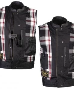 Xelement ‘Gold Series’ XS13004 Men's'Dagger’ Black Leather MC Vest With Flannel Liner