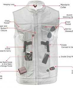 Xelement ‘Gold Series’ XS13004 Men's'Dagger’ Black Leather MC Vest With Flannel Liner