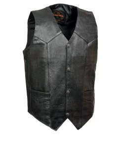Milwaukee Leather Leather King XS1310 Men's Classic Black Leather Vest With Snap Button Closure