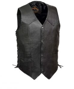 Milwaukee Leather Leather King XS1315 Men's Classic ‘Side Laced’ Black Leather Vest Motorcycle Vests
