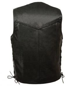 Genuine Leather Men’s XS13512 Black Classic Braided Motorcycle Biker Vest