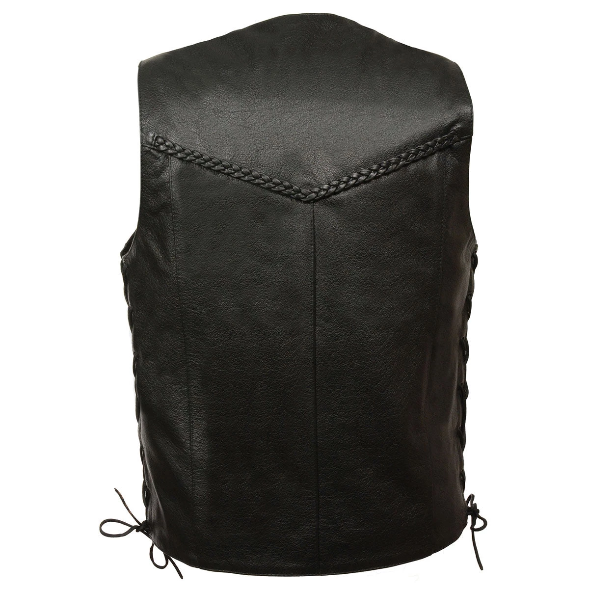 Genuine Leather Men’s XS13512 Black Classic Braided Motorcycle Biker Vest