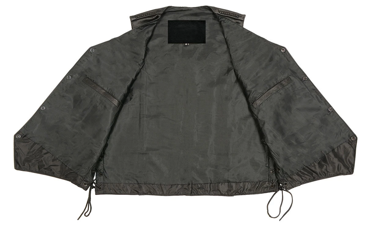 Genuine Leather Men’s XS13512 Black Classic Braided Motorcycle Biker Vest