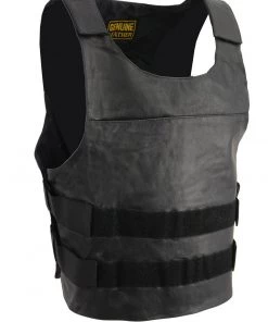 Milwaukee Leather SH1367 Men's Black Replica Bulletproof Style Tactical Street Leather Vest