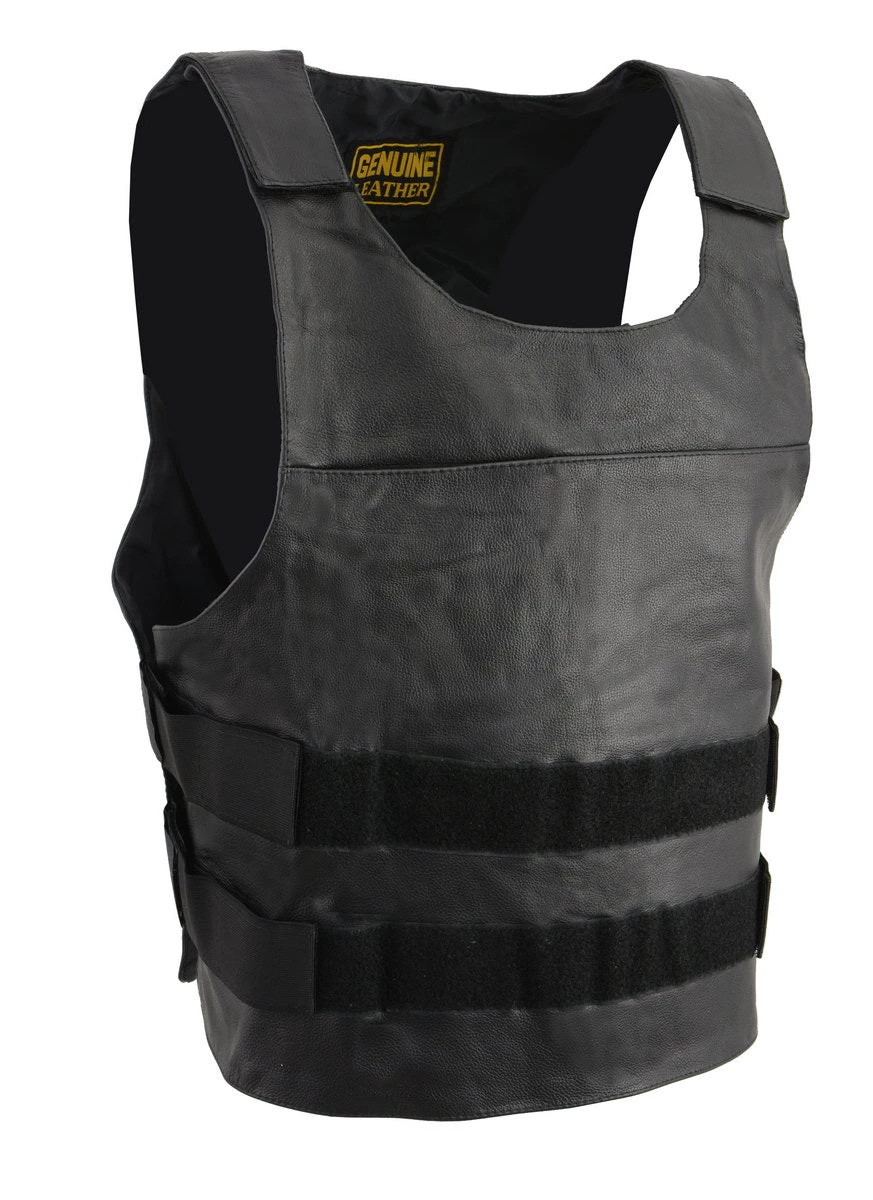 Milwaukee Leather SH1367 Men's Black Replica Bulletproof Style Tactical Street Leather Vest
