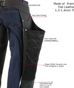 Xelement XS15000 Men's 'Tedious' Flat Black Leather Black Chaps With Jean Pockets Motorcycle Pants & Chaps
