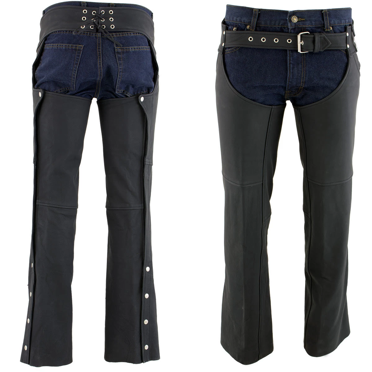 Xelement XS15000 Men's 'Tedious' Flat Black Leather Black Chaps With Jean Pockets Motorcycle Pants & Chaps