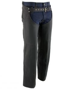 Xelement XS15000 Men's 'Tedious' Flat Black Leather Black Chaps With Jean Pockets Motorcycle Pants & Chaps