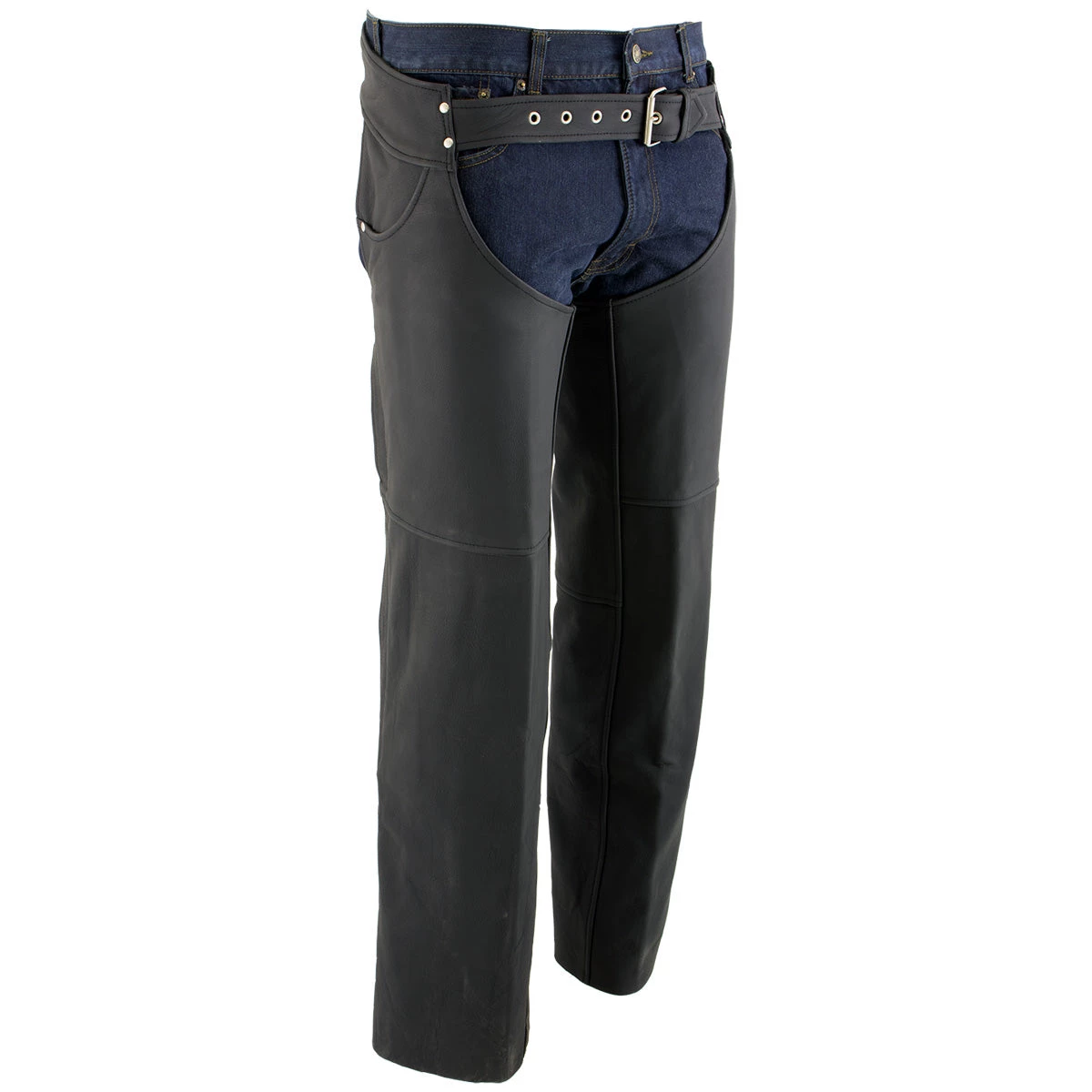 Xelement XS15000 Men's 'Tedious' Flat Black Leather Black Chaps With Jean Pockets Motorcycle Pants & Chaps