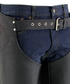 Xelement XS15000 Men's'Tedious' Flat Black Leather Black Chaps With Jean Pockets Motorcycle Pants & Chaps