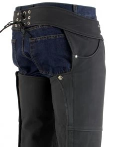 Xelement XS15000 Men's'Tedious' Flat Black Leather Black Chaps With Jean Pockets Motorcycle Pants & Chaps
