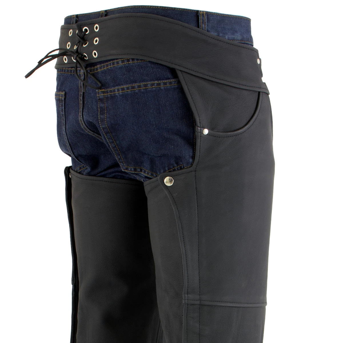 Xelement XS15000 Men's 'Tedious' Flat Black Leather Black Chaps With Jean Pockets Motorcycle Pants & Chaps