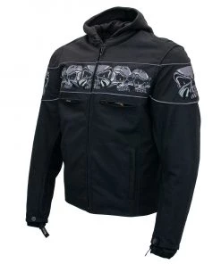 Xelement XS1704 Men’s'Vengeance' Black Armored Mesh Motorcycle Jacket With Skull Embroidery