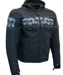 Xelement XS1704 Men’s'Vengeance' Black Armored Mesh Motorcycle Jacket With Skull Embroidery
