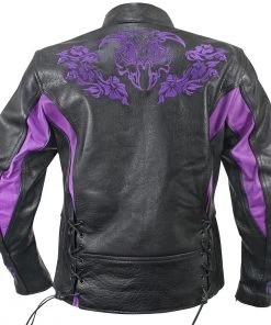 Xelement XS2027 Women's'Gemma' Black And Purple Leather Embroidered Jacket With X-Armor Protection Leather Motorcycle Jackets