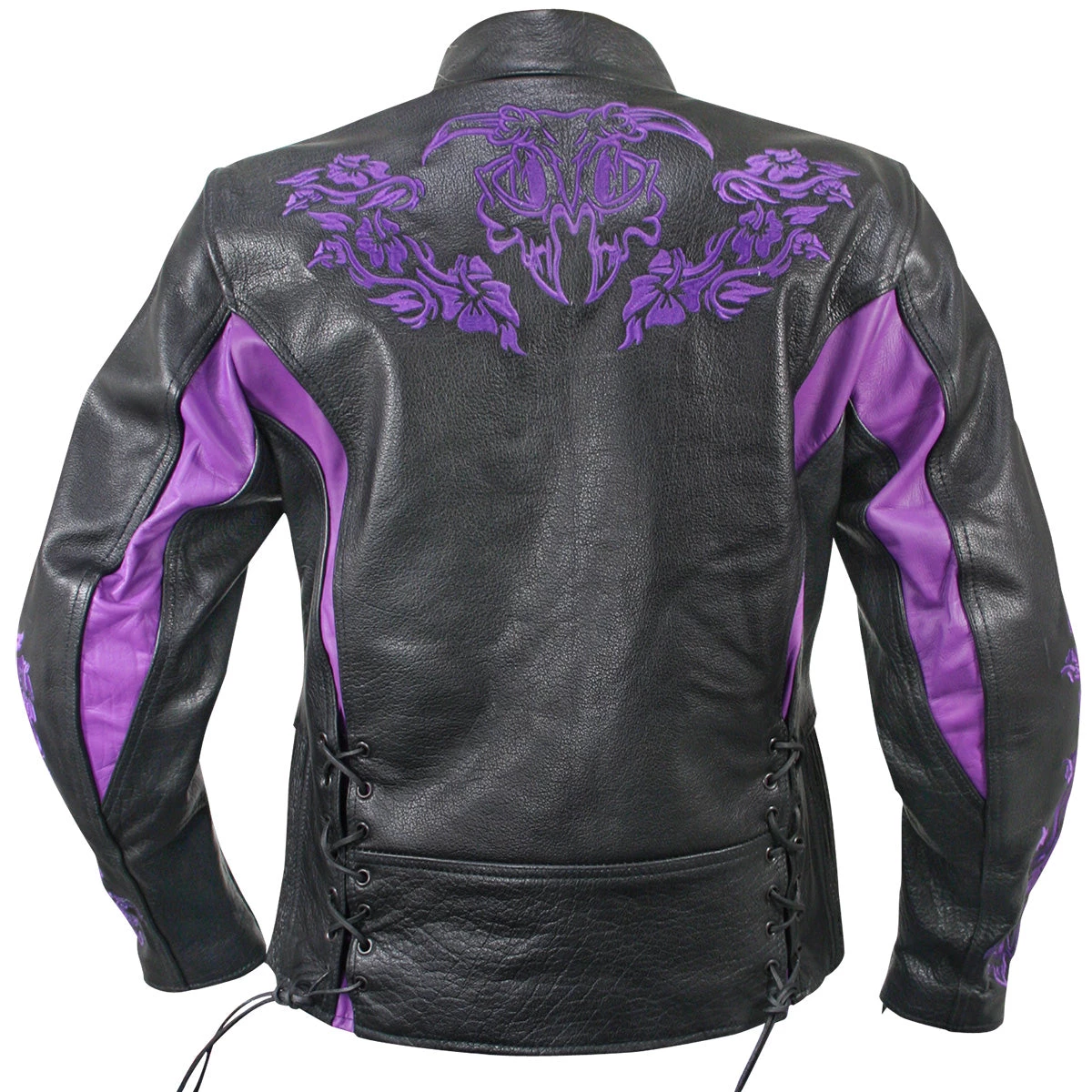 Xelement XS2027 Women's 'Gemma' Black And Purple Leather Embroidered Jacket With X-Armor Protection Leather Motorcycle Jackets