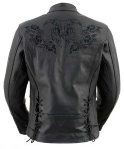 Xelement XS2030 Women's'Gemma' Solid Black Leather Embroidered Jacket With X-Armor Protection