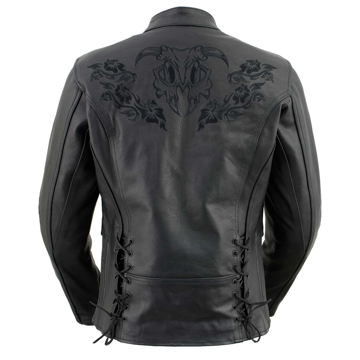 Xelement XS2030 Women's 'Gemma' Solid Black Leather Embroidered Jacket With X-Armor Protection
