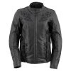 Xelement XS2030 Women's 'Gemma' Solid Black Leather Embroidered Jacket With X-Armor Protection
