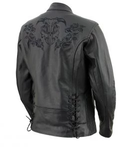 Xelement XS2030 Women's'Gemma' Solid Black Leather Embroidered Jacket With X-Armor Protection