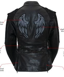 Xelement XS22001 Women's'Scuba' Leather Jacket With Reflective Wings And Studs