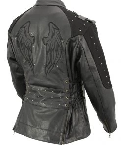 Xelement XS22001 Women's'Scuba' Leather Jacket With Reflective Wings And Studs