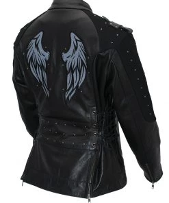 Xelement XS22001 Women's'Scuba' Leather Jacket With Reflective Wings And Studs