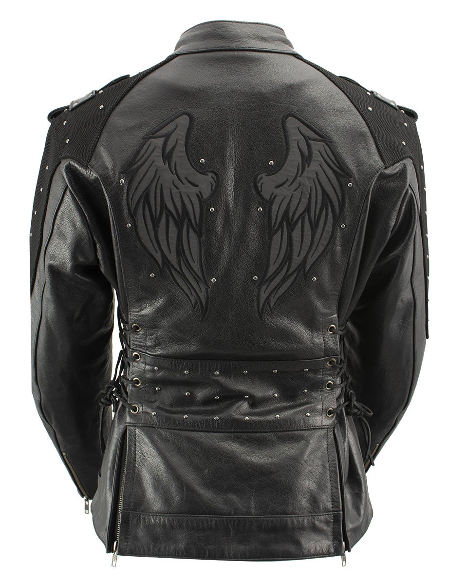 Xelement XS22001 Women's 'Scuba' Leather Jacket With Reflective Wings And Studs