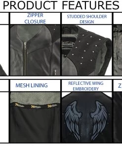 Xelement XS22001 Women's'Scuba' Leather Jacket With Reflective Wings And Studs