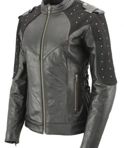 Xelement XS22001 Women's 'Scuba' Leather Jacket With Reflective Wings And Studs