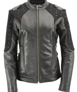 Xelement XS22001 Women's'Scuba' Leather Jacket With Reflective Wings And Studs