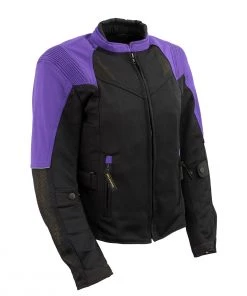 Xelement'Gold Series' XS22008 Ladies'Be Cool' Black With Purple Textile And Soft-Shell Motorcycle Jacket With X-Armor