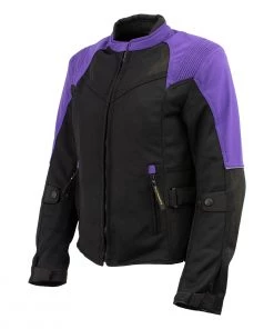 Xelement'Gold Series' XS22008 Ladies'Be Cool' Black With Purple Textile And Soft-Shell Motorcycle Jacket With X-Armor