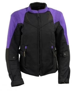 Xelement 'Gold Series' XS22008 Ladies 'Be Cool' Black With Purple Textile And Soft-Shell Motorcycle Jacket With X-Armor